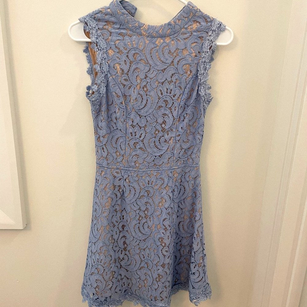 Francesca’s Lilac Purple Lace Overlay Fit & Flare Sleeveless Open Back Dress